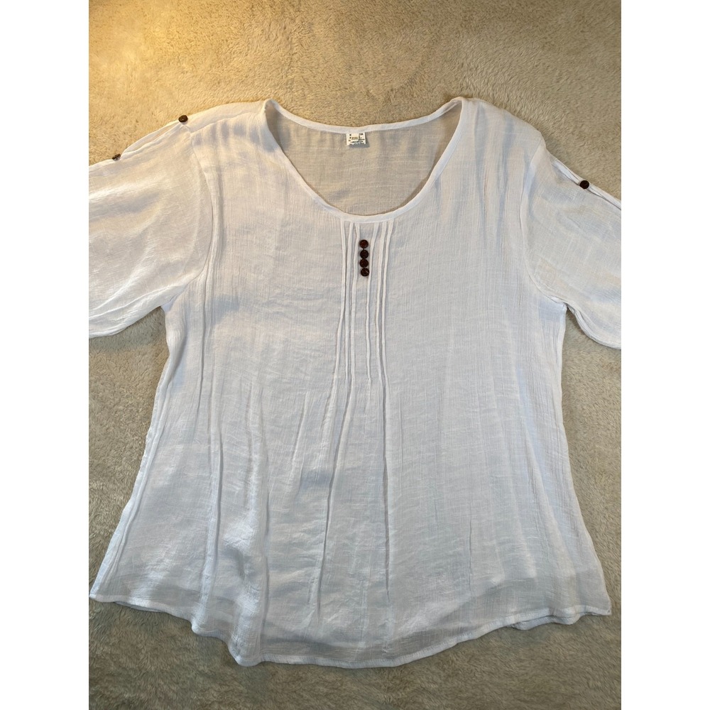 Silk and Cotton Blend Blouse Pintuck Button Accented Sleeves